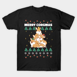 Corgi Christmas Tree Pileup T-Shirt